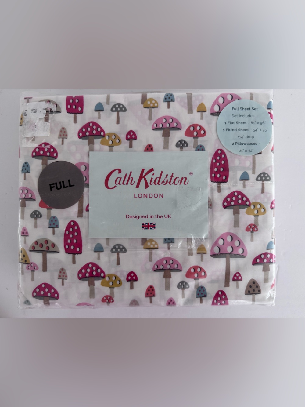 Cath Kidston Mushroom Print Sheet Set Full Size New